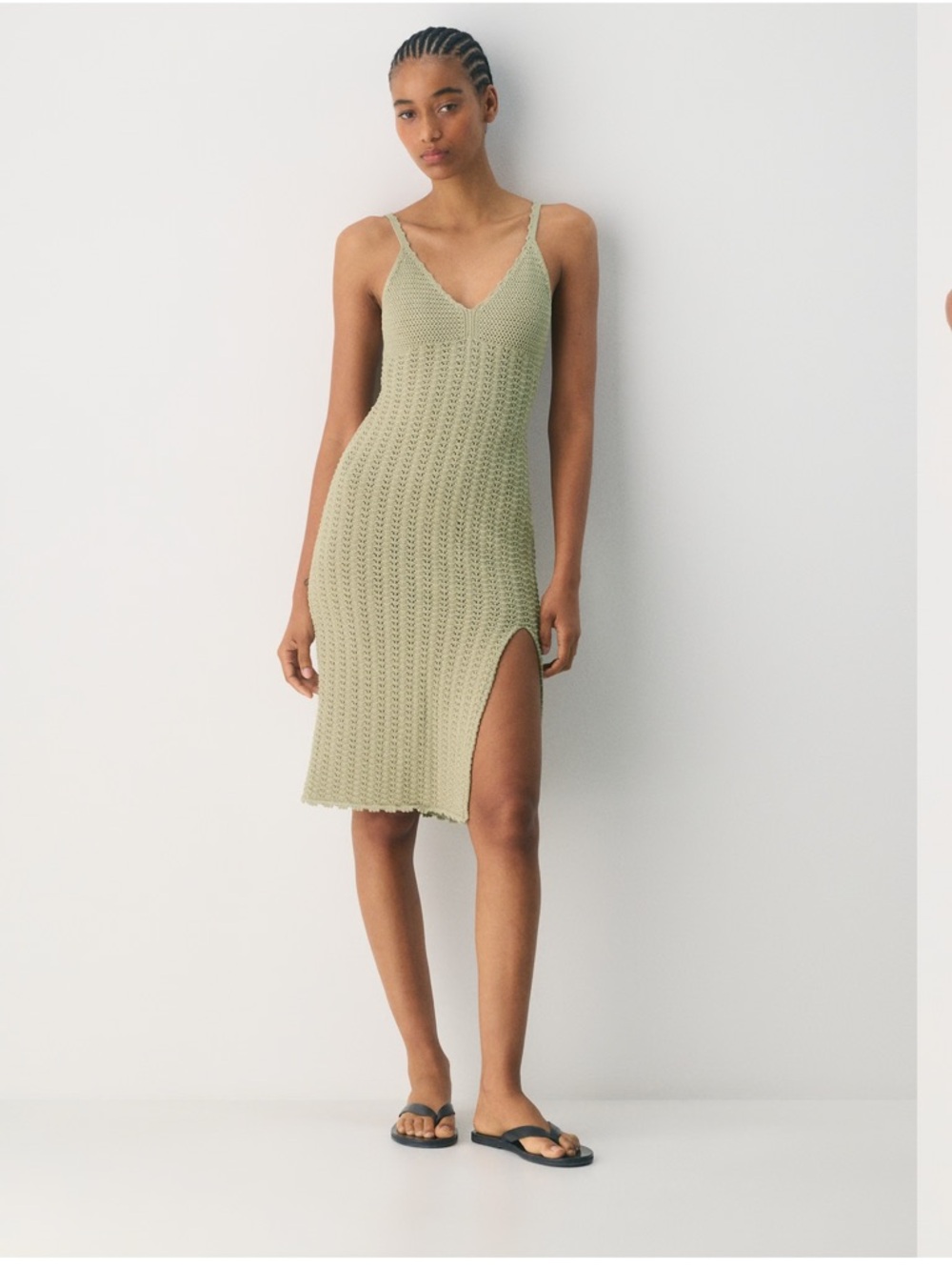Wilfred Evie Crochet Midi Dress – Olive Green – Size M